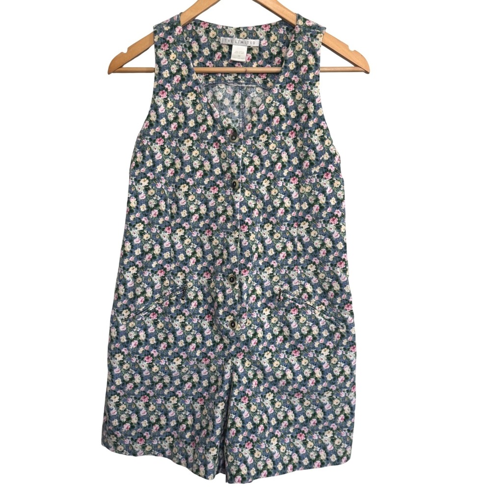 The Limited Kids‎ Vintage Blue Floral Corduroy Sleeveless Button Front Romper 16